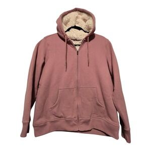 LL Bean Sweatshirt Sherpa Women's LG Rose Full Zip Heavy Pocket Outdoor Warm